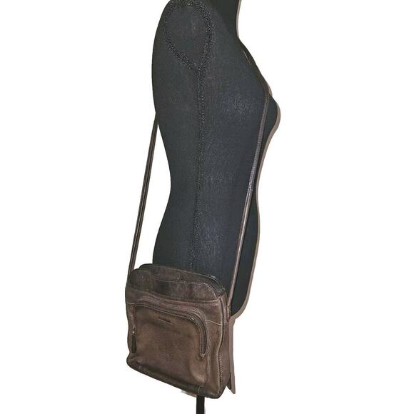 FOSSIL Brown Leather Shoulder Bag Crossbody Organizer Purse Wallet - Picture 2 of 14